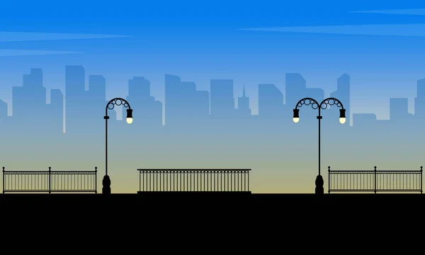 Silhouette de ville avec des paysages de lampadaires — Image vectorielle
