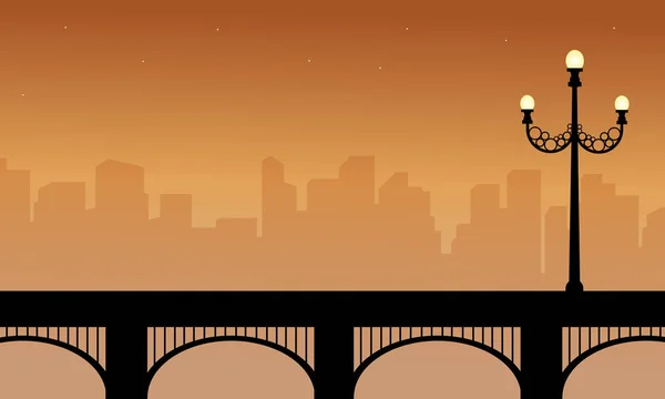 街路灯の橋の美しさの風景のシルエット — ストックベクタ