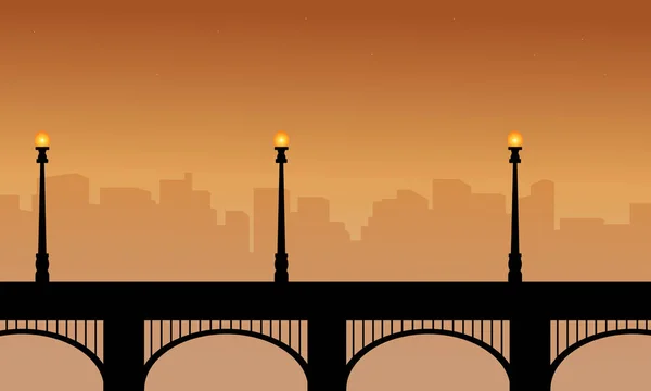 橋の街灯のシルエットの美しさの風景 — ストックベクタ