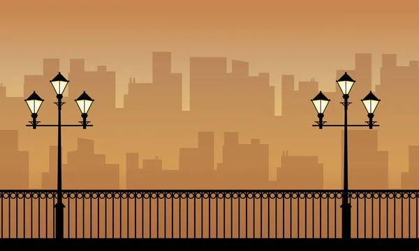 フェンス、街路灯の風景のシルエット — ストックベクタ
