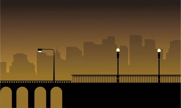 Ilustración vectorial con farola sobre puente paisaje — Vector de stock