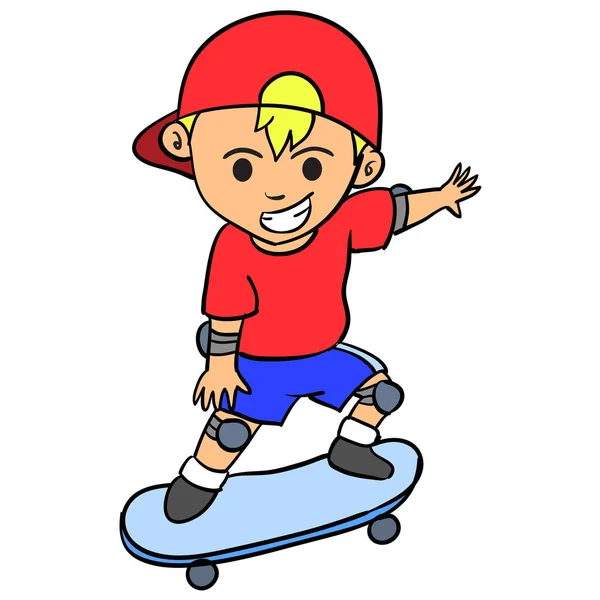 Niño feliz jugando skateboard carácter — Vector de stock