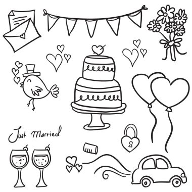 Doodles'ın vektör sanat içinde düğün el çizmek