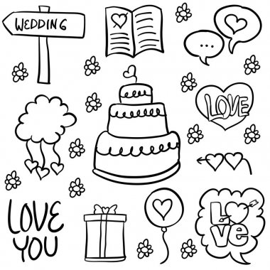 Düğün nesne el çizmek doodle