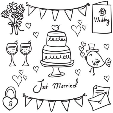 Doodle düğün stil vektör sanat