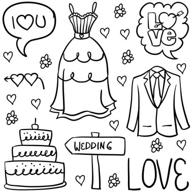 Doodle düğün eleman vektör sanat
