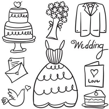 Doodle düğün nesne stili tasarım