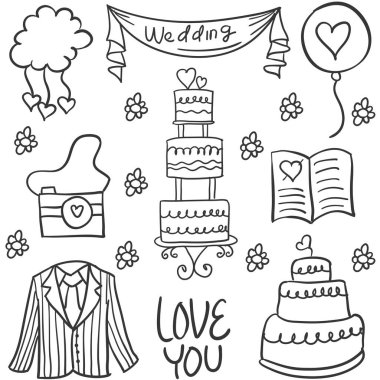İllüstrasyon vektör düğün öğesinin doodles
