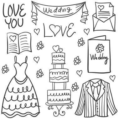 Doodles'ın içinde düğün öğe tarzı el çizmek