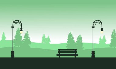 Sandalye manzara ile sokak lambası silüeti