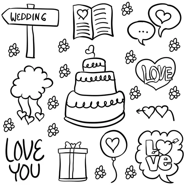 Düğün nesne el çizmek doodle — Stok Vektör