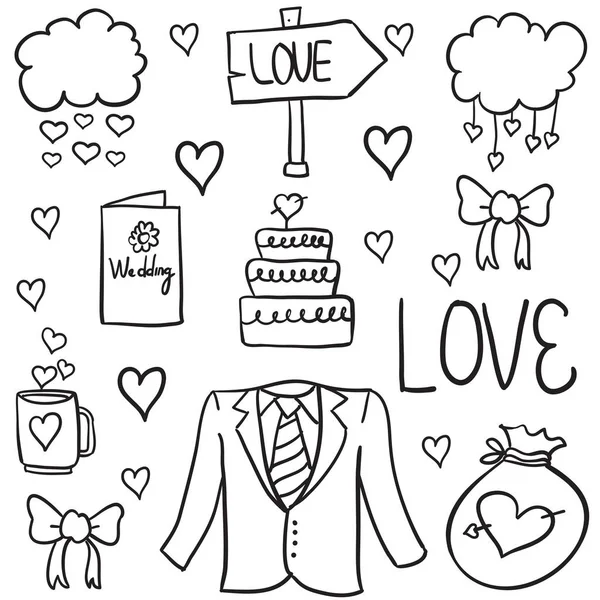 Çeşitli nesne düğün doodle — Stok Vektör