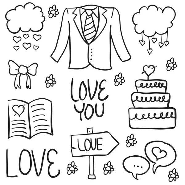 Düğün eleman vektör çizim doodle — Stok Vektör