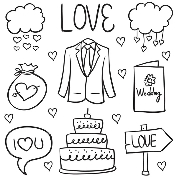 Doodle di matrimonio oggetto vari — Vettoriale Stock