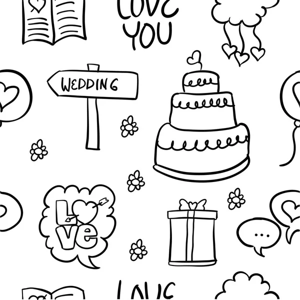 Doodle di matrimonio disegnare mano stile oggetto — Vettoriale Stock