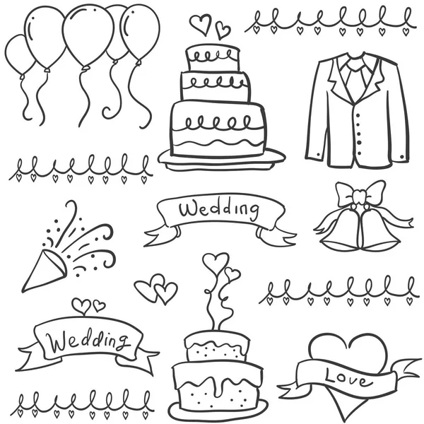 Samling av bröllop stil i doodles — Stock vektor