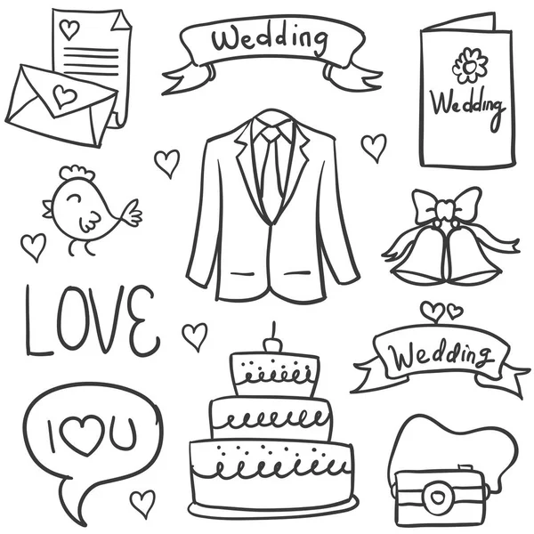 Samling av bröllop element doodles — Stock vektor