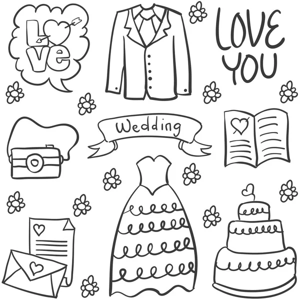 Doodle de casamento vários elementos — Vetor de Stock