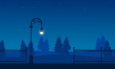Bahçe Çit ve sokak lambası manzara ile silüeti