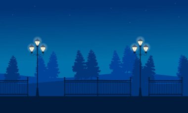 Bahçe sahne siluetleri üzerinde sokak lambası
