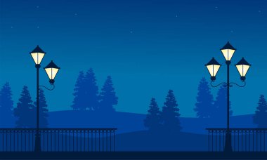 Bahçe güzellik manzara siluetleri üzerinde sokak lambası