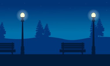 Sokak lambası ve bahçe sahne siluetleri sandalyede