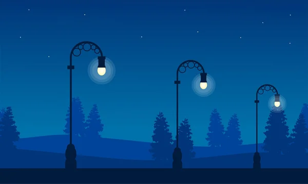 Silueta de farola en el paisaje nocturno — Vector de stock