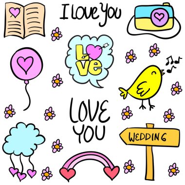 Stil düğün vektör çizim doodles