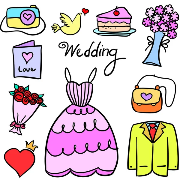 Nesne düğün partisi doodle — Stok Vektör