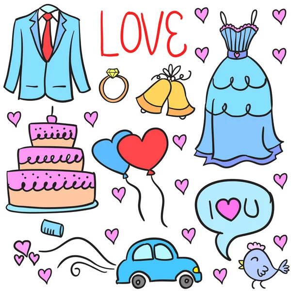 Elemento festa de casamento doodles estilo — Vetor de Stock