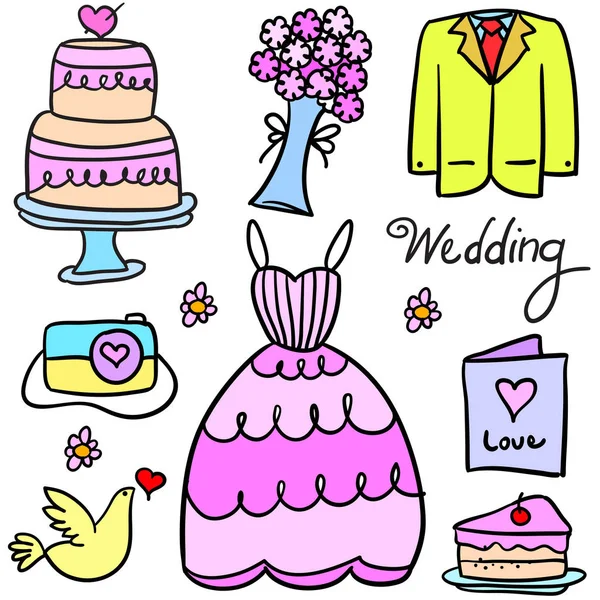 Ilustração vetorial de doodles elemento de casamento — Vetor de Stock