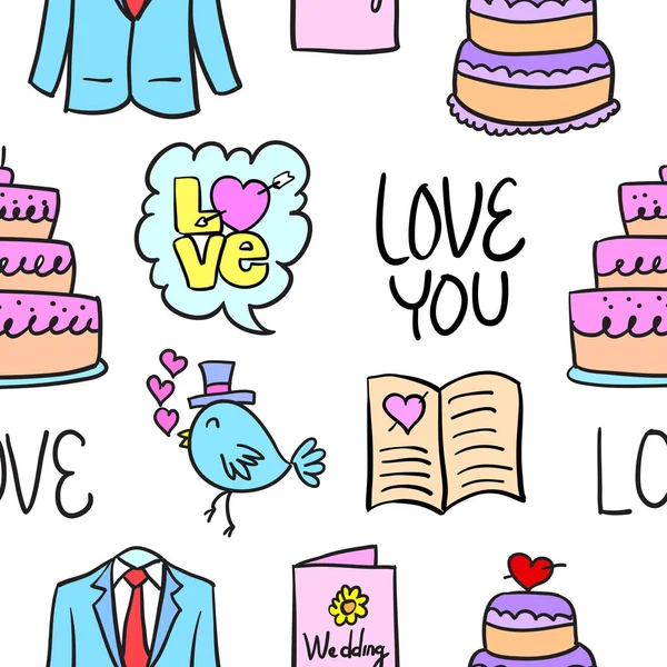 Matrimonio colorato collezione stile doodle — Vettoriale Stock