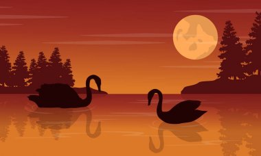 Kuğu Gölü doğa manzara üzerinde silüeti