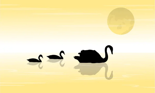 Σιλουέτα του swan στο ηλιοβασίλεμα τοπίο — Διανυσματικό Αρχείο
