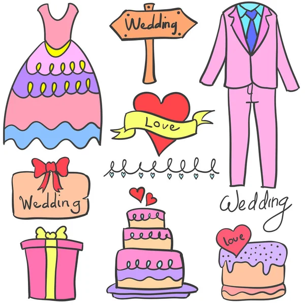 Collection d'objets de mariage doodle set — Image vectorielle