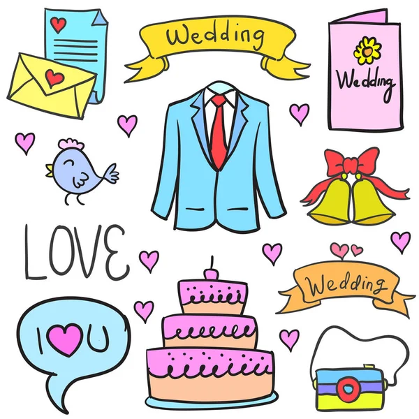 Vektor Illustration der Hochzeitsgesellschaft Doodles — Stockvektor