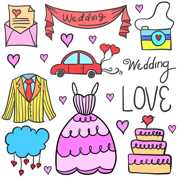Vektor Illustration von Hochzeitsfeier Doodles — Stockvektor