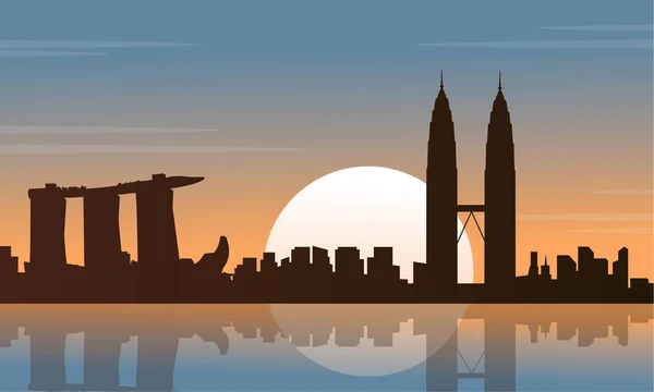 Silhouette von Stadtrundfahrt Malaysia und Singapore — Stockvektor