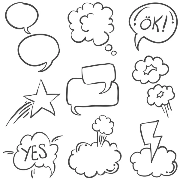 Mână trage stil de bule de vorbire de doodles — Vector de stoc