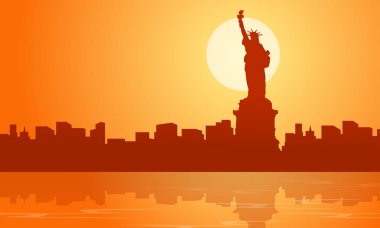 Gün batımı liberty adlı sahne siluetleri bina