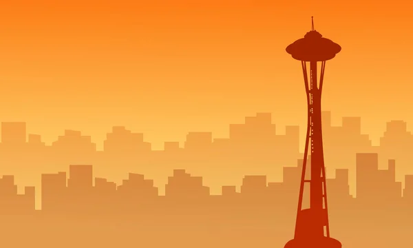 西雅图太空针塔风光的剪影 — 图库矢量图片