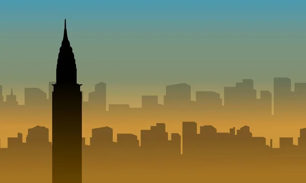 克莱斯勒大楼风光在日落时的剪影 — 图库矢量图片