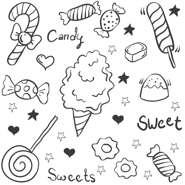 Doodle de dulces varios objetos — Vector de stock