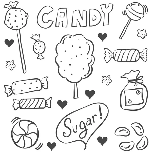 Dulces varios boceto garabato estilo — Vector de stock