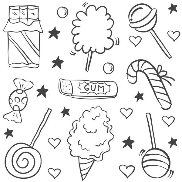 Doodle von Süßigkeiten Hand zeichnen Stil — Stockvektor