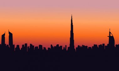 Gün batımı dubai sahne siluetleri