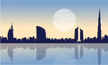 Yansıma manzara ile Dubai şehir silüetinin silüeti