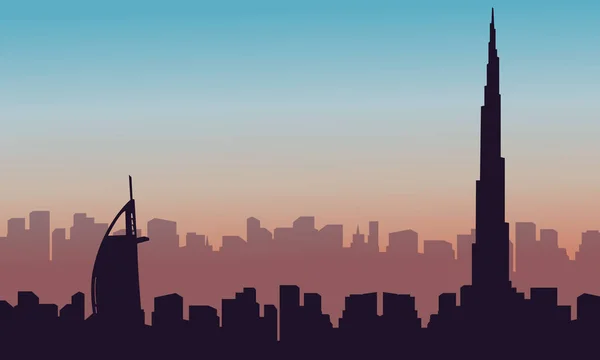 Silhouet van Dubai gebouw landschap — Stockvector