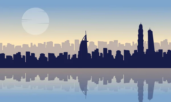 Landschap Dubai met reflectie silhouetten — Stockvector