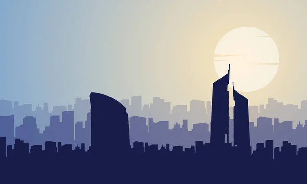 Sylwetka Dubaju w krajobraz wschód słońca — Wektor stockowy
